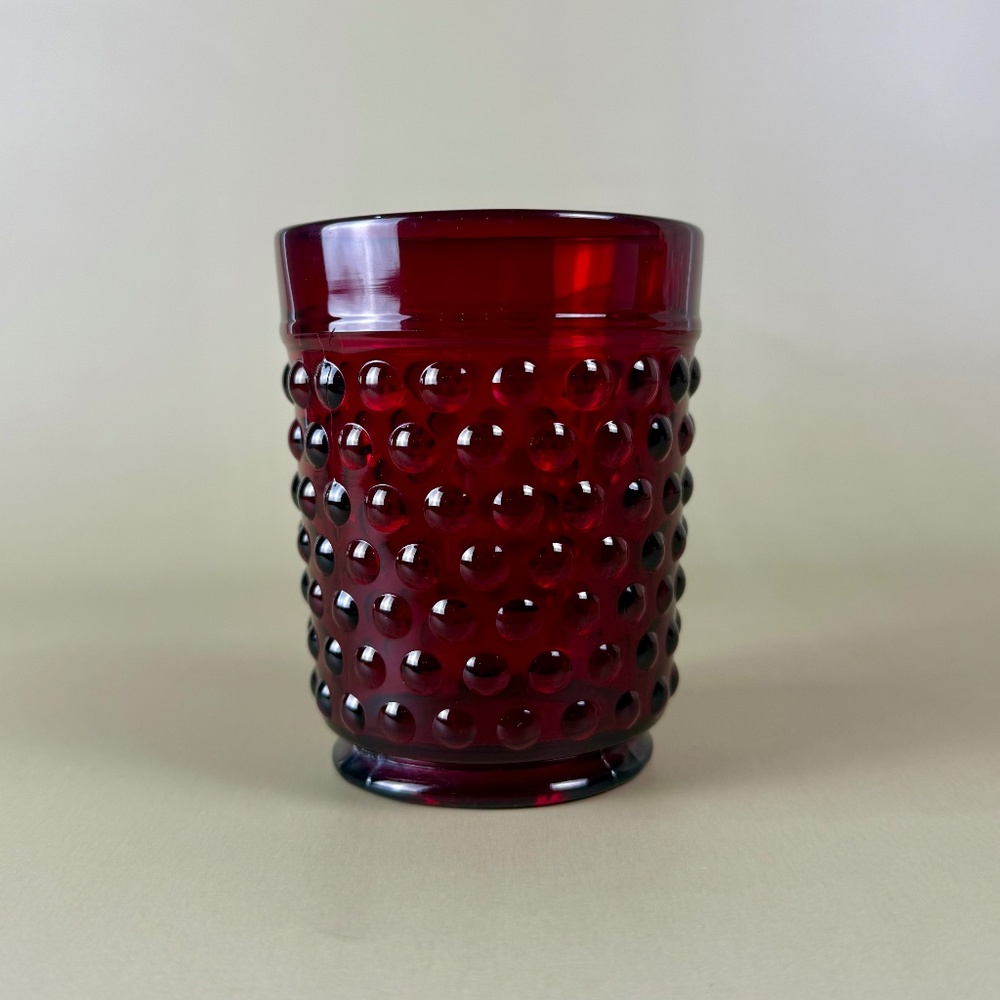 Vintage Ruby Red Hobnail Tumbler | Mid-Century Glassware | Retro Barware